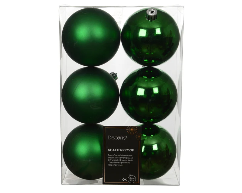 Set 6 palline di natale infrangibili mix lucido/opaco D 8 cm verde brillante Peraga Christmas