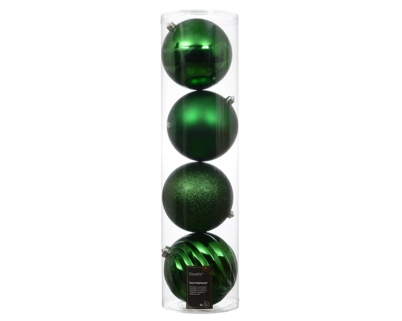 Set 4 palline di natale infrangibili mix finiture D 14 cm verde brillante Peraga Christmas