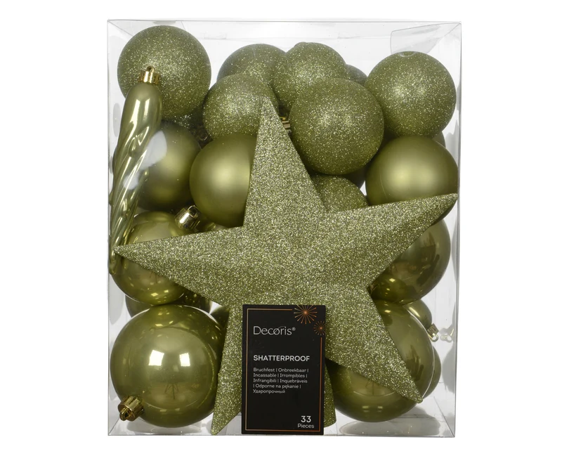 Set 33 palline di natale infrangibili mix finiture D 8 cm verde pistacchio Peraga Christmas