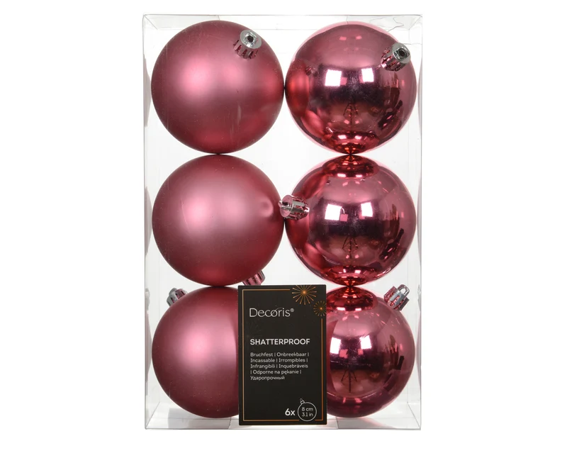 Set 6 palline di natale infrangibili mix lucido/opaco D 8 cm rosa tenue Peraga Christmas