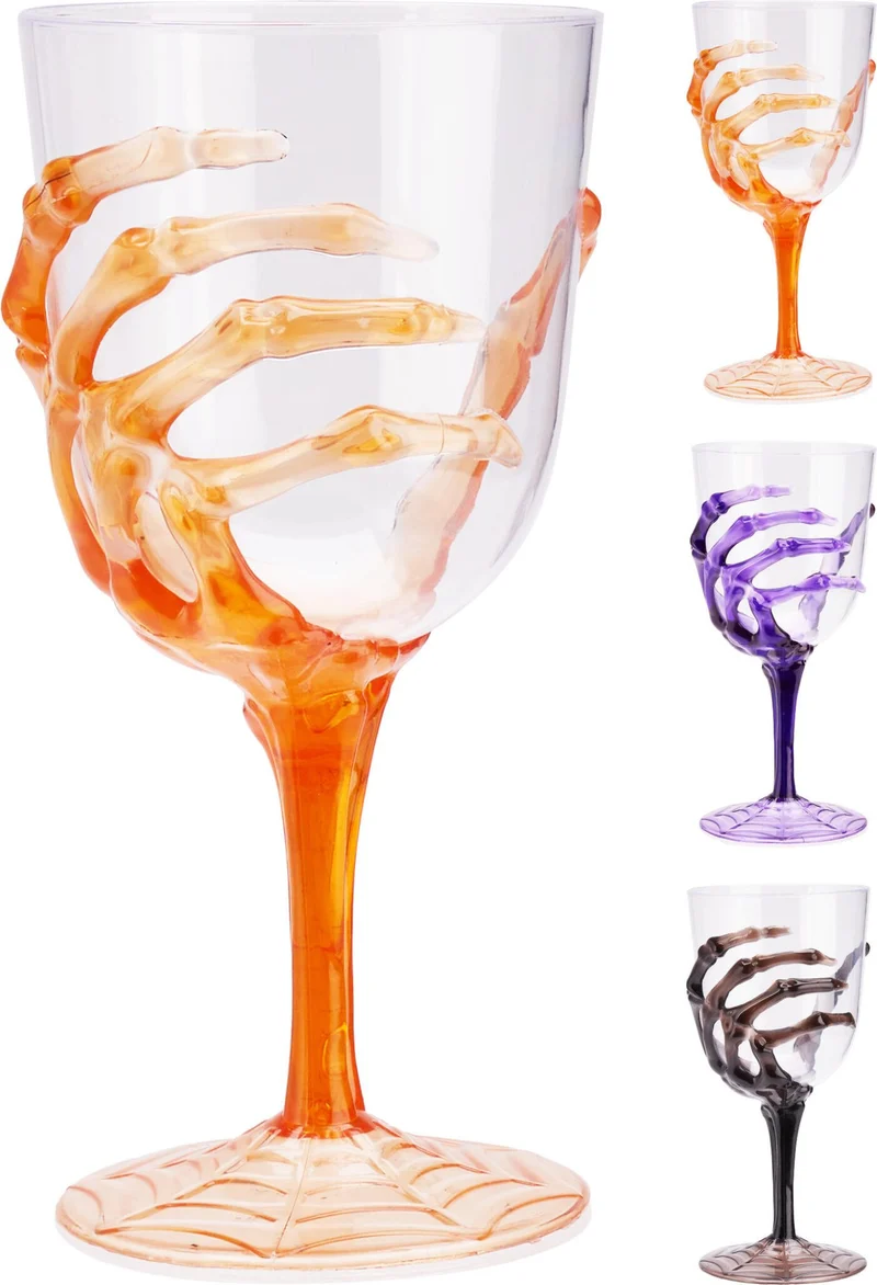 Bicchiere a forma di mano scheletro 350 ml 18 cm verde o rosso modello assortito PERAGA CHRISTMAS