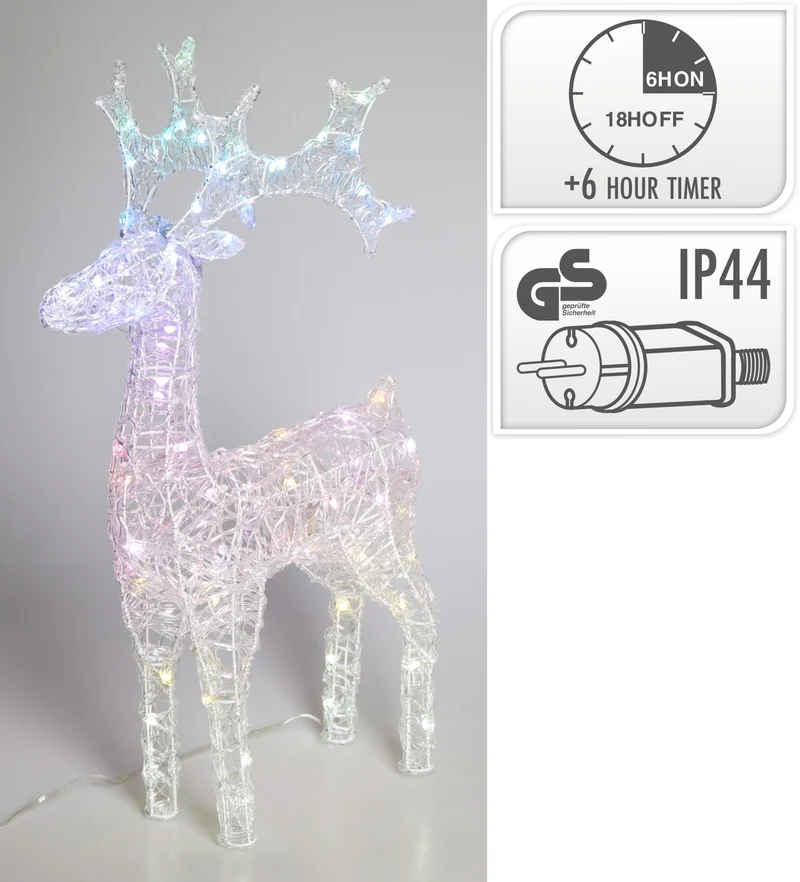 Renna in acrilico con 80 LED RGB 45 x 16 x 75 cm PERAGA CHRISTMAS