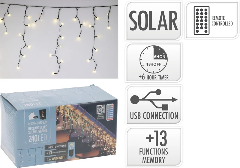 Tenda luminosa 240 LED 889 x 52 cm bianco caldo PERAGA CHRISTMAS