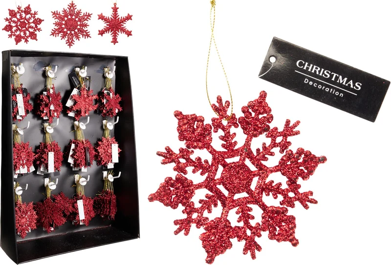Fiocco di neve pendente 10 cm rosso modello assortito PERAGA CHRISTMAS