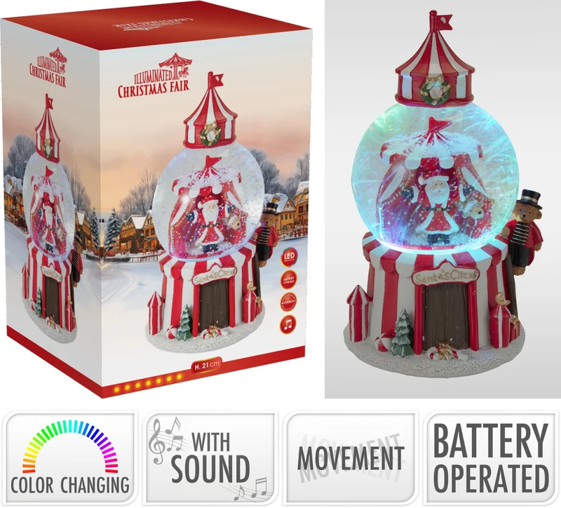 Sfera d'acqua natalizia con LED 10 cm PERAGA CHRISTMAS