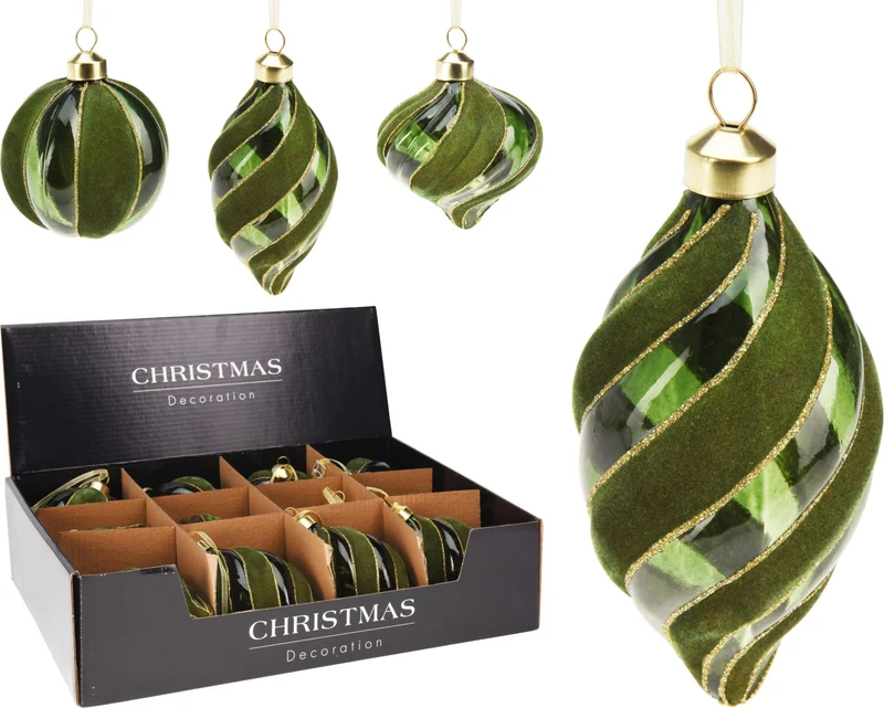 Pendente natalizio in vetro 8-12 cm verde modello assortito PERAGA CHRISTMAS