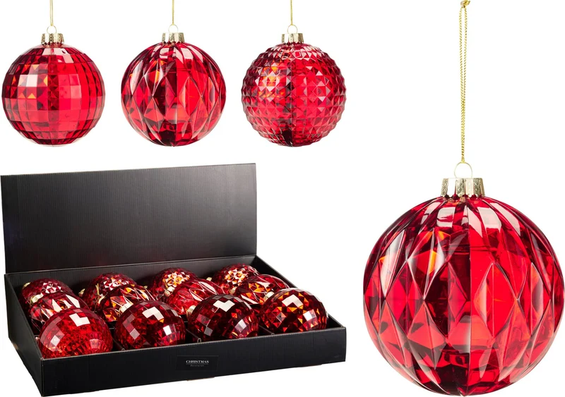 Pallina di Natale 10 cm rossa modello assortito PERAGA CHRISTMAS