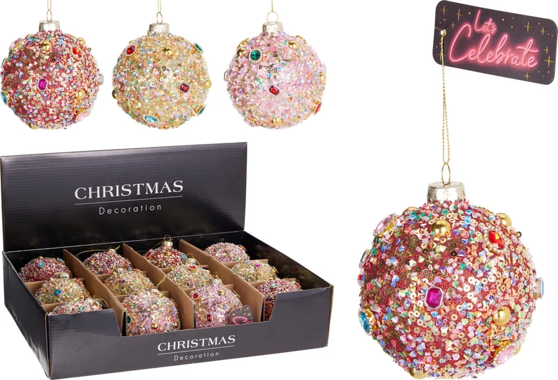 Pallina di Natale in vetro 8 cm modello assortito PERAGA CHRISTMAS