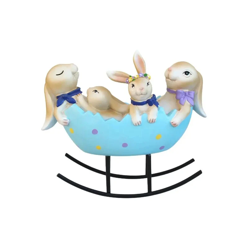 BunnyCharm – Påskehare-ornament i harpiks med gyngende æg og pastelfinish