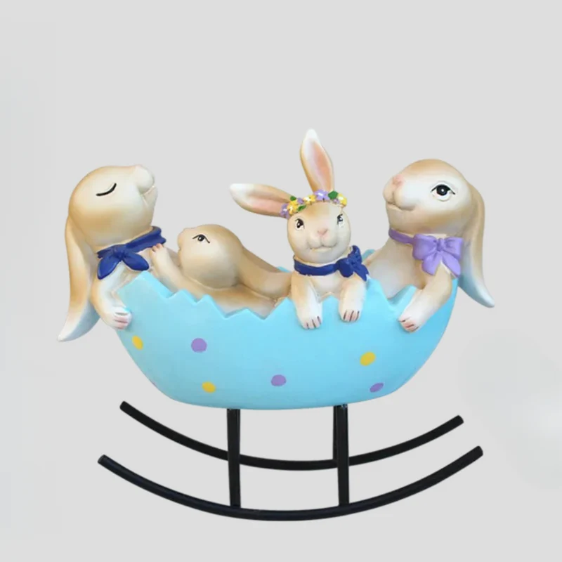BunnyCharm – Påskehare-ornament i harpiks med gyngende æg og pastelfinish