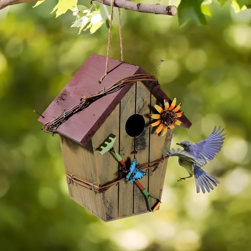 GardenPerch – Rustikt hængende fuglehus med naturligt design, der giver haven charme