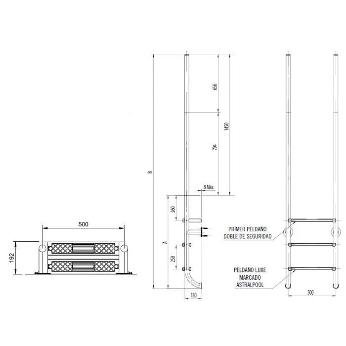 Astralpool Escalera inox madera Elegance para piscina
