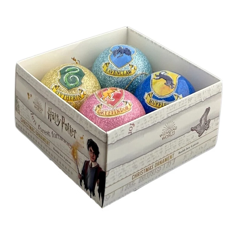 Confezione di 4 Palline di Natale Glitterate Case Hogwarts Harry Potter