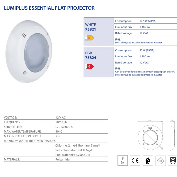 Astralpool - Proyector LED LumiPlus Essential Flat