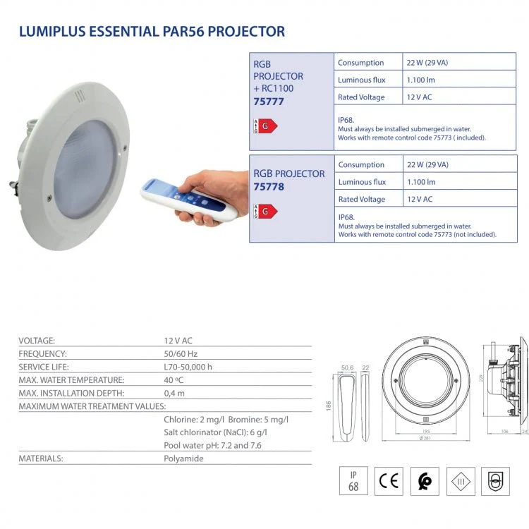 Astralpool - Proyector LED LumiPlus Essential PAR56 RGB 1.100 lm