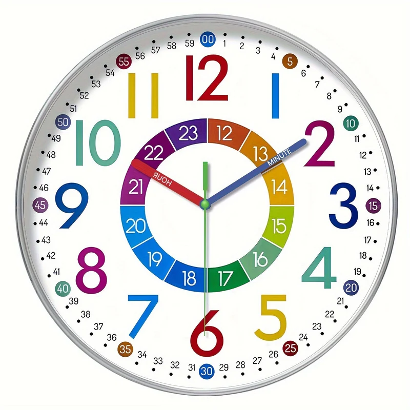 VibrantClock – Farverigt vægur til børn med lydløs gang og sjov tidslæring