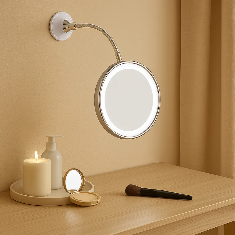 GlowVision - LED Makeup Spejl med justerbar lysstyrke og 360° rotation til fejlfri skønhed