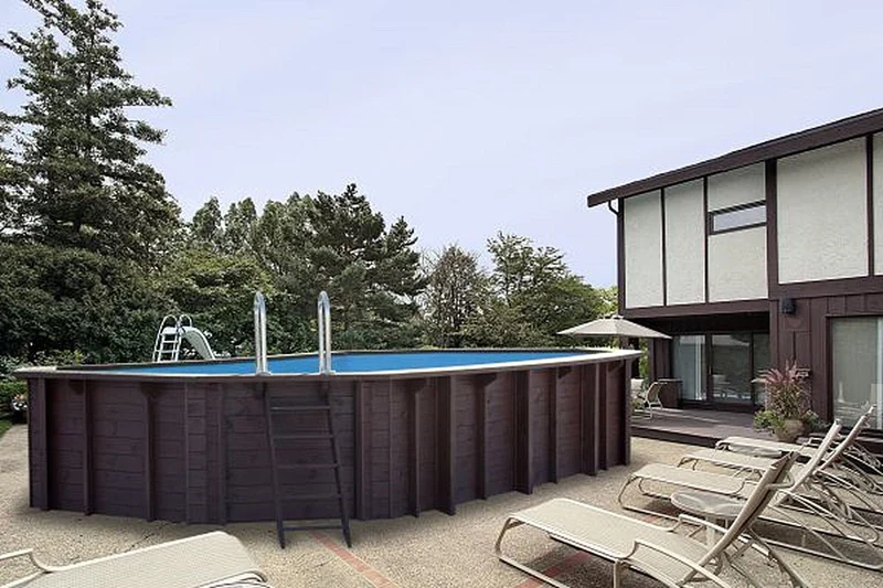 Interline Bali houten zwembad ovaal 640 x 400 x 138 cm compleet pakket