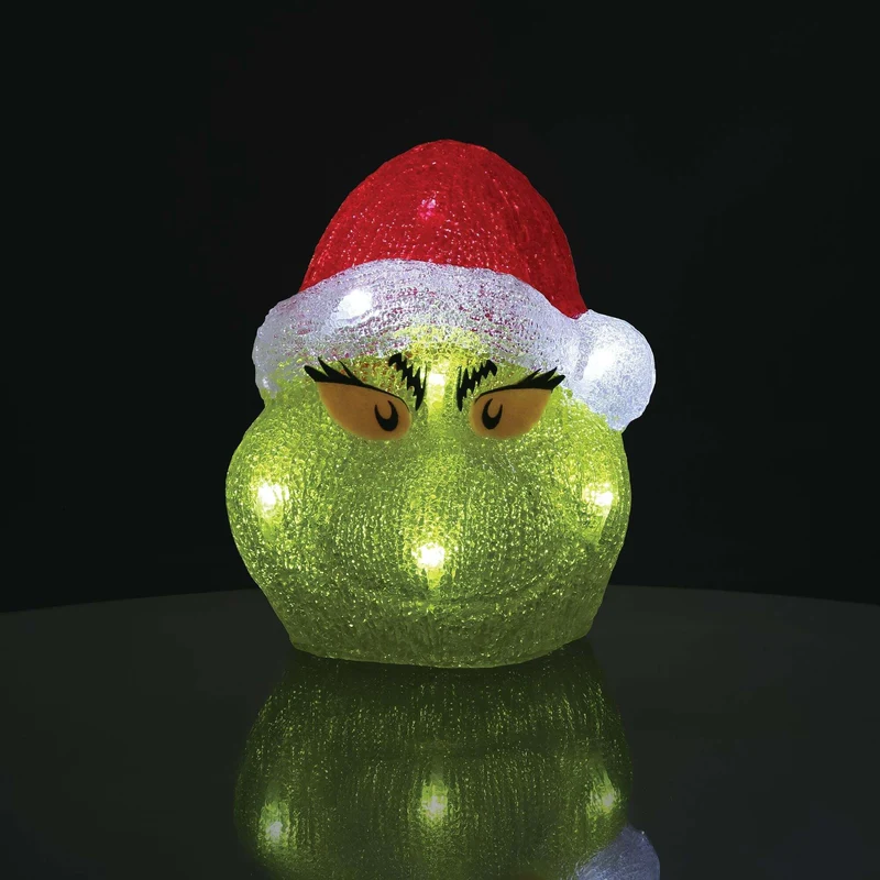 Figurina Testa Luminosa Grinch 20cm Verde Rosso Disney D56