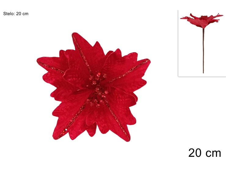 Stelo Fiore Velluto 20 cm Rosso Peraga Christmas