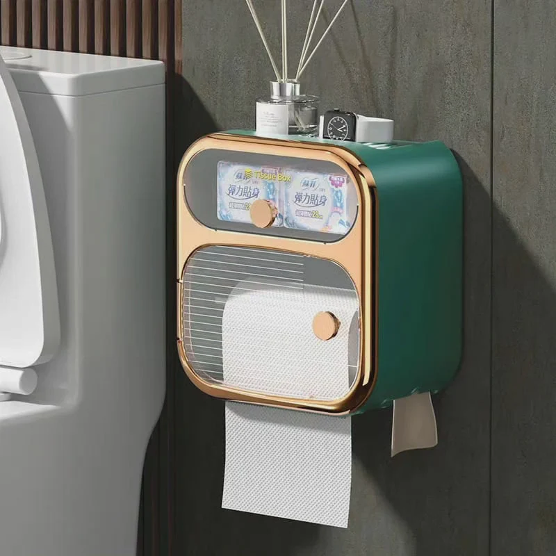 PureHold – Vægmonteret 2-lags toiletpapirholder med opbevaringsskuffe