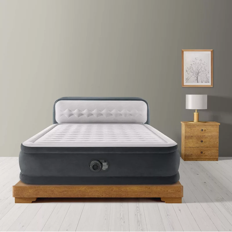 Materasso Airbed Dura-Beam Ultra Plush Headboard 152cm x 236cm x 86cm Grigio Chiaro
