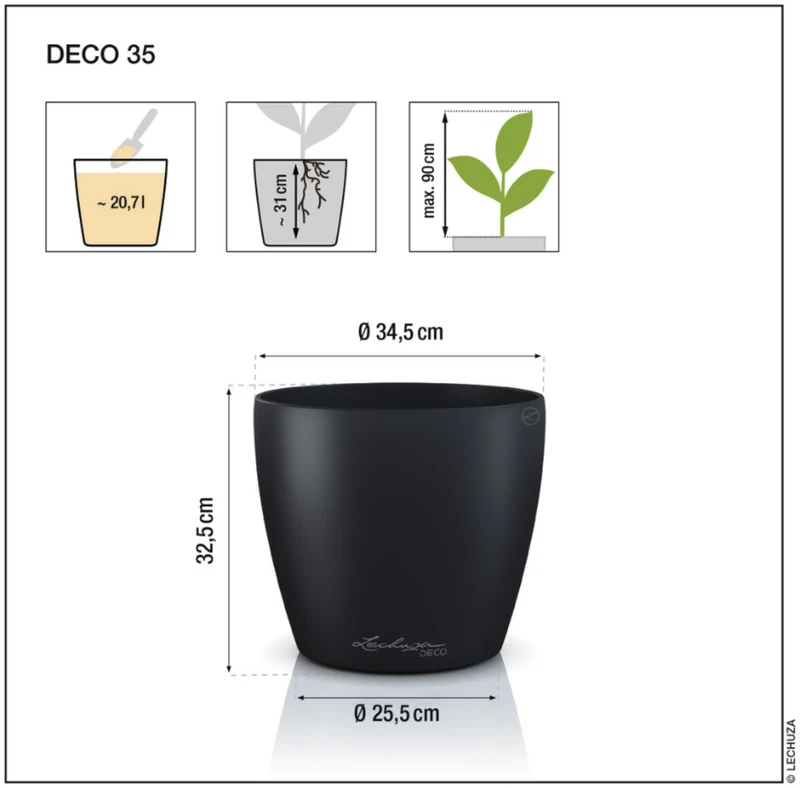 Vaso Classico "Deco 35" D34.5 H32.5CM Verde Tiglio Opaco LECHUZA
