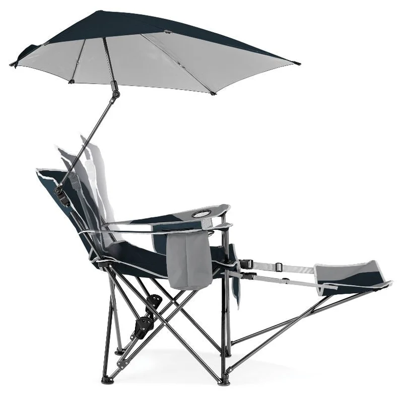 Sport-Brella Verstelbare Campingstoel - Visstoel - Strandstoel met Parasol - Blauw