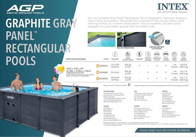 Intex Graphite Grey Panel zwembad - 400 x 300 x 124 cm - met zandfilterpomp en accessoires