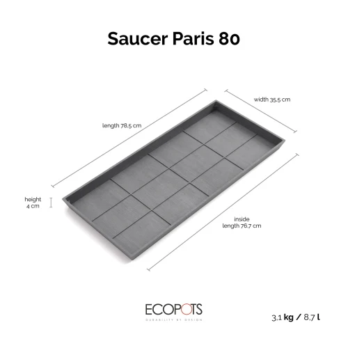 Sottovaso Rettangolare L78 P35 H4 cm Grigio ECOPOTS
