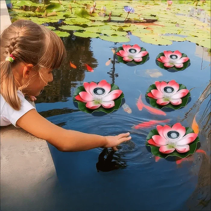 AquaGlow - Solar flydende springvand med farverigt vanddisplay til damme, pools og haver