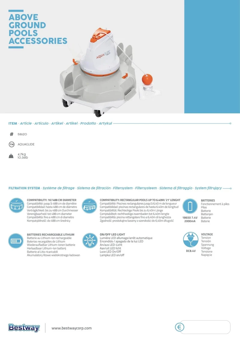 Bestway Flowclear Aquaglide bodemstofzuiger