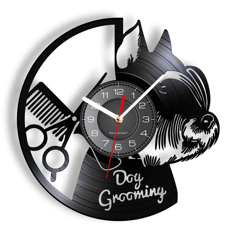 PawTime – Vinyl vægur med motiv af hundemotiv til dyre og musikelskere