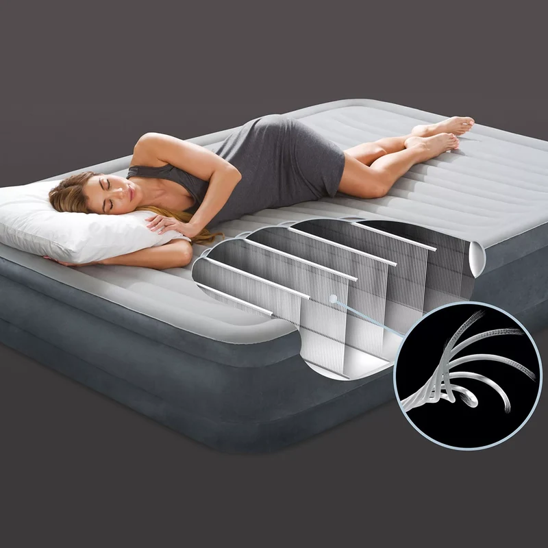 Materasso ad aria Dura-Beam Comfort-Plush Elevated 152cm x 203cm x 46cm Grigio chiaro Intex