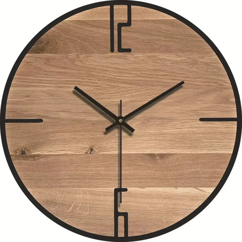 TimeCraft – Rundt vægur med store tal og rustikt design i naturligt træ