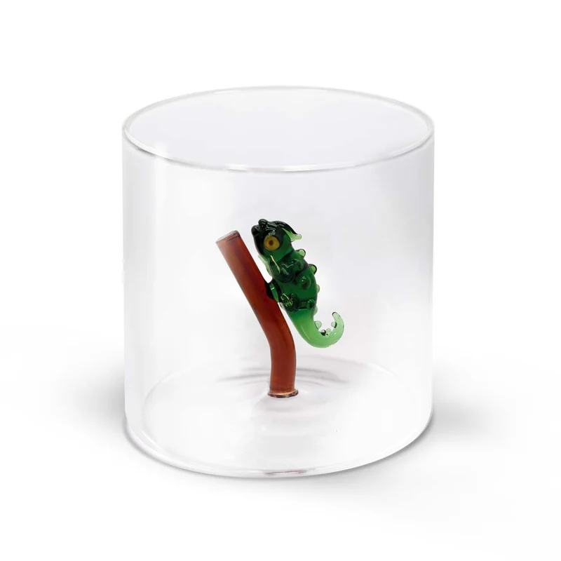 Bicchiere Vetro Borosilicato Soggetto Geco Verde WD LIFESYLE