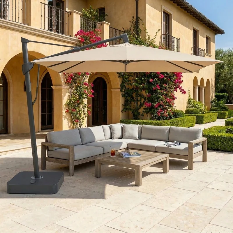 Ombrellone Sombrano S+ 300x300 Crema Con Base 120kg + Cornice + Piastra + Set Pesi
