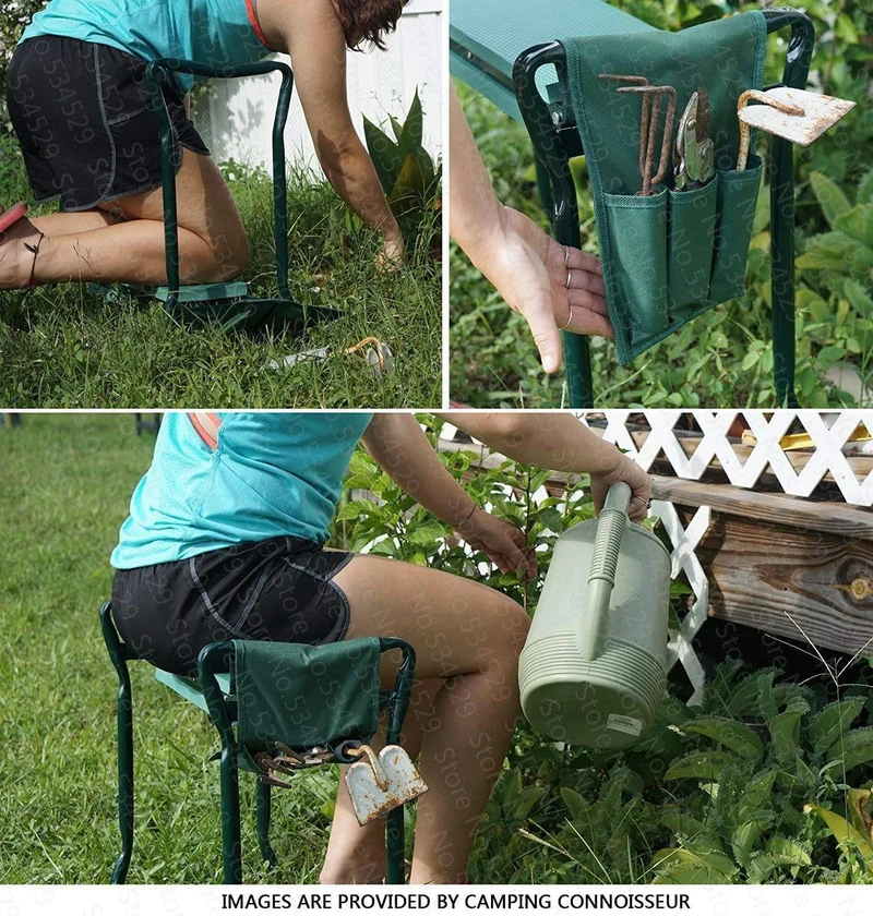 GardenEase – Sammenfoldeligt havesæde og knæler med værktøjsopbevaringspose