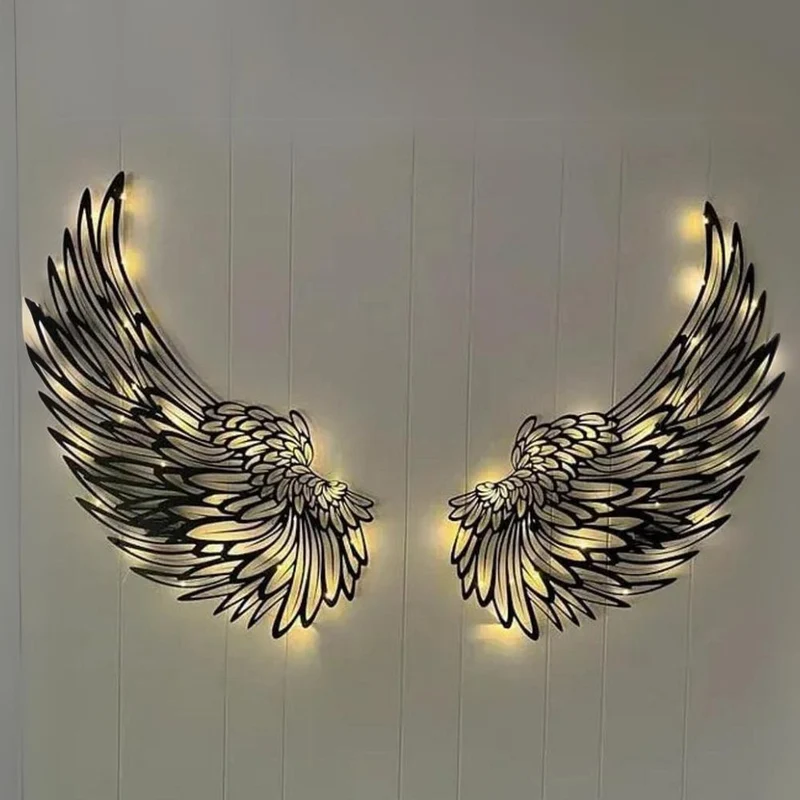 LumiWings – Elegant belyst englevinge-vægkunst med indviklede fjerdetaljer
