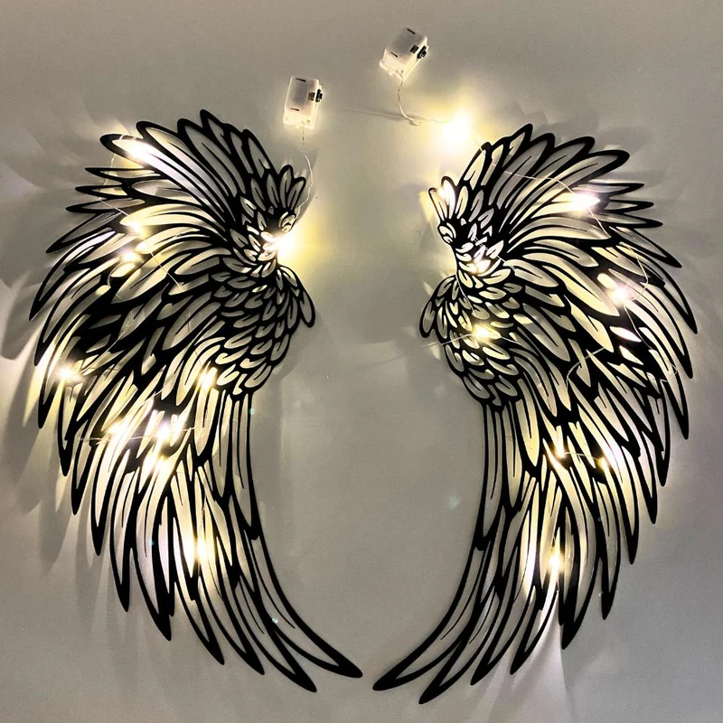 LumiWings – Elegant belyst englevinge-vægkunst med indviklede fjerdetaljer