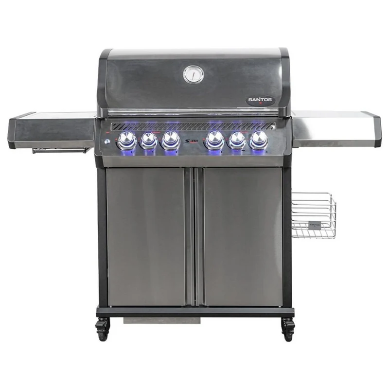 Barbecue a gas S-418 Pro Inox con girarrosto e infrarossi 153x64x119cm SANTOS