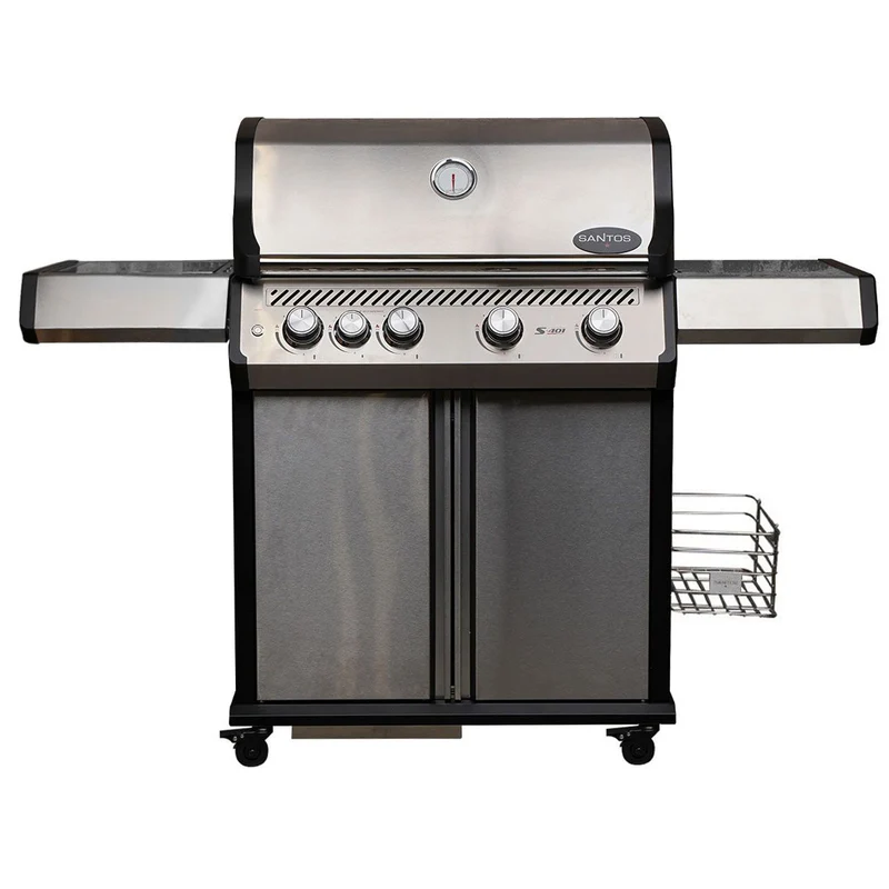 Barbecue a Gas con Fornello Laterale 80kg Acciaio Inossidabile Santos