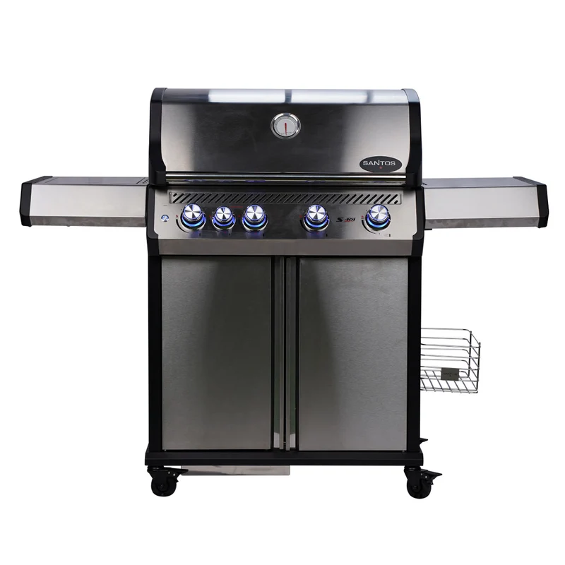 Barbecue a Gas con Fornello Laterale 80kg Acciaio Inossidabile Santos