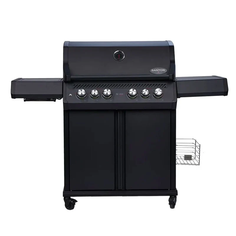 Barbecue a gas 153x64x119 cm Nero Opaco SANTOS S-418 PRO BLACK MATTE CON COPERTURA OMAGGIO