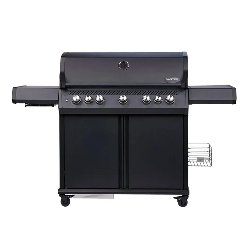 Barbecue a Gas Professionale con Carrello e Girarrosto 173x119x64 cm Nero Opaco SANTOS S-518 Pro Black Matte