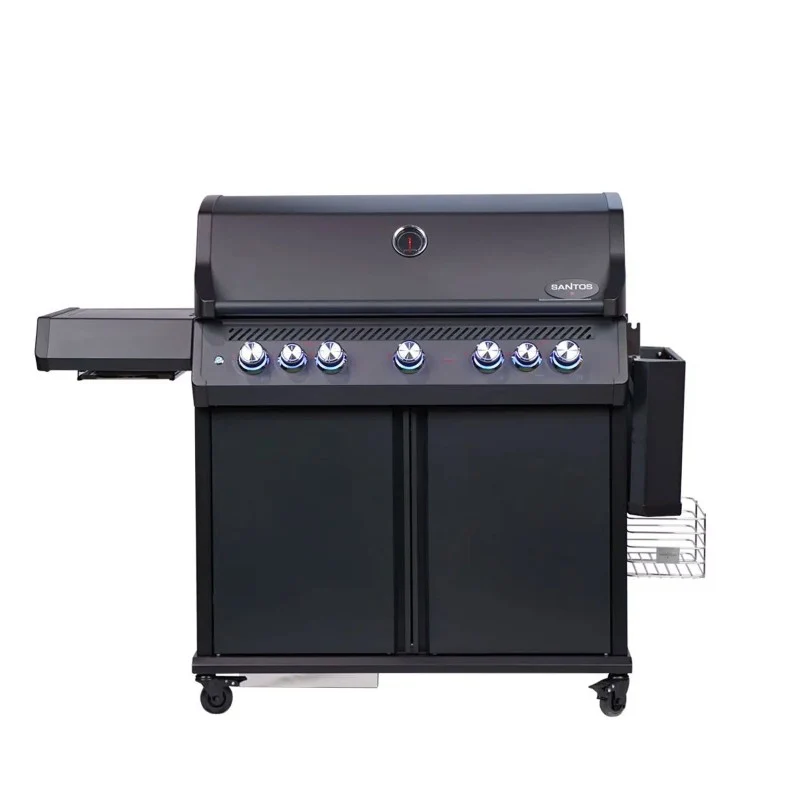 Barbecue a Gas Professionale con Carrello e Girarrosto 173x119x64 cm Nero Opaco SANTOS S-518 Pro Black Matte