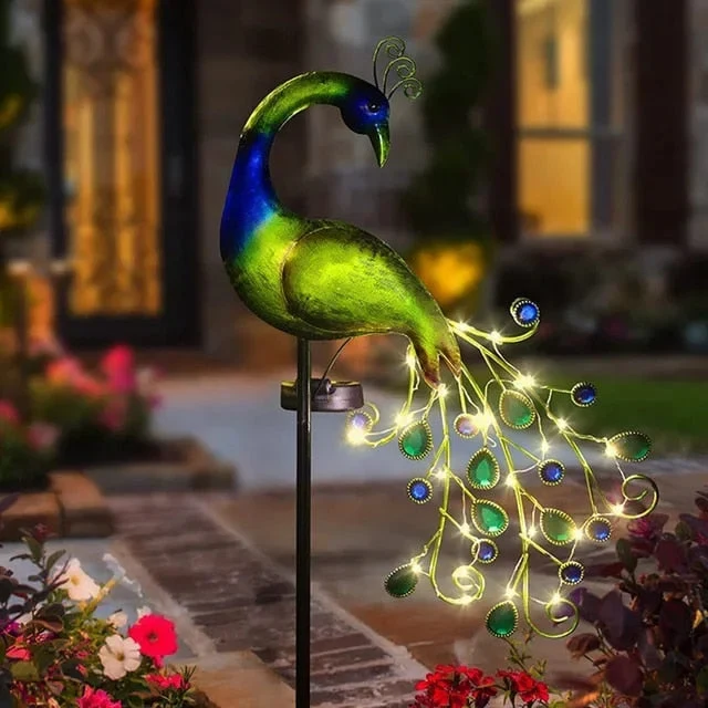 PeacockLite - Solcelledrevet påfugle-inspireret havelys med 40 LED'er til levende belysning
