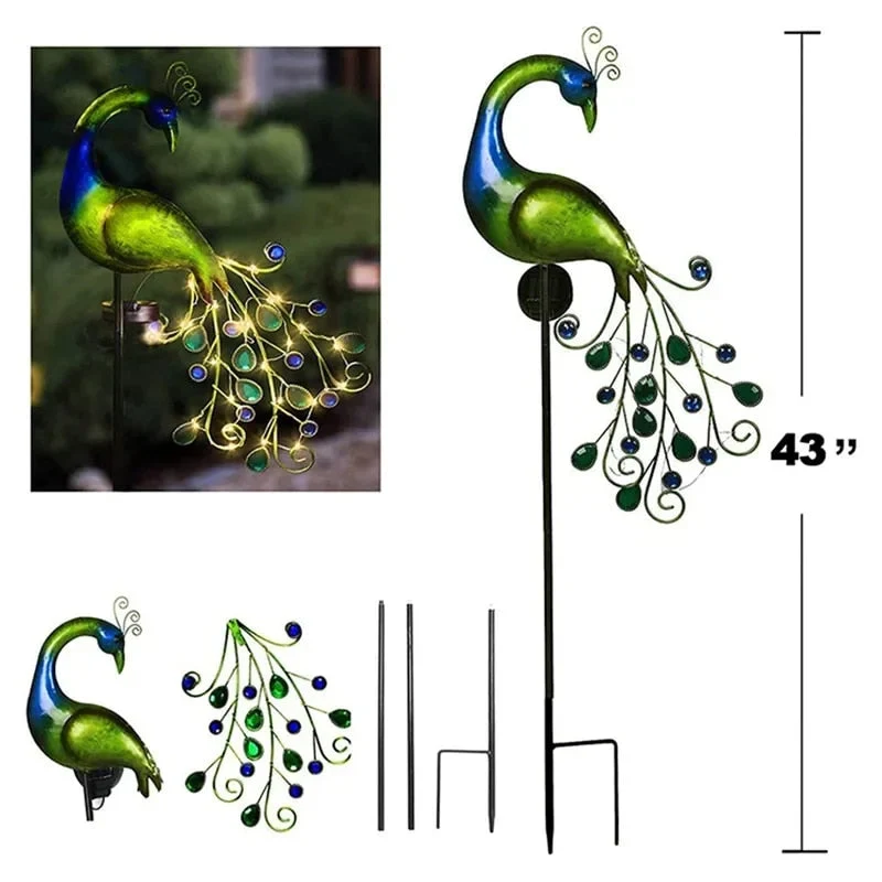 PeacockLite - Solcelledrevet påfugle-inspireret havelys med 40 LED'er til levende belysning