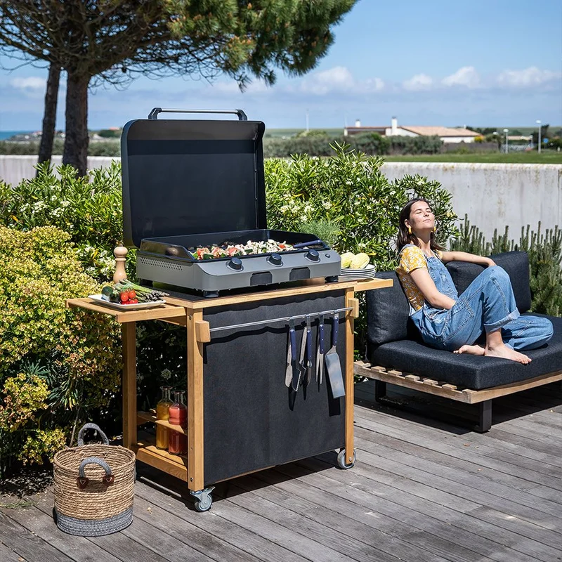 ENO Carrello barbecue Emile in legno e HPL nero