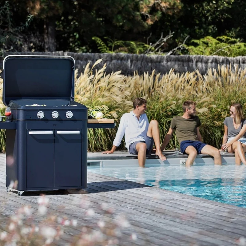 ENO Plancha a gas Enosign 80 con carrello, 100×140×67 cm, Blu Navy